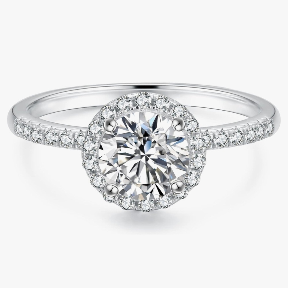 Moissanite Ring. SS, WG plated. 1.00 Ct, D color, VVS1